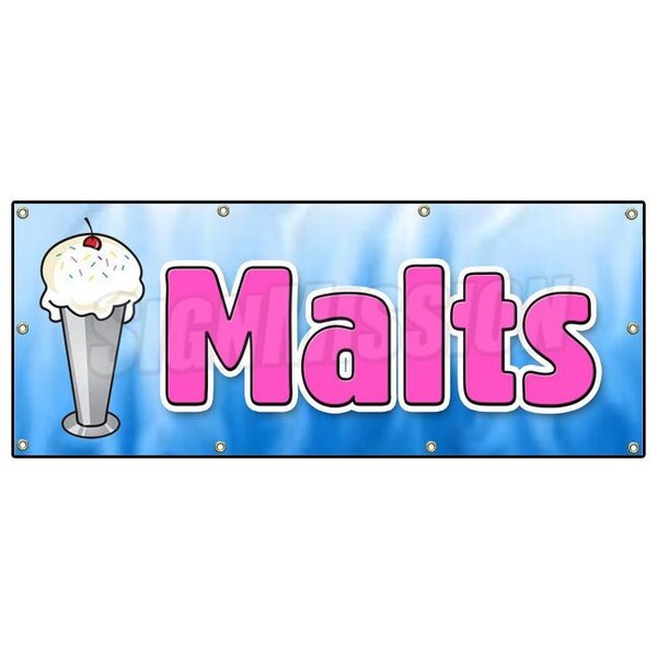 Signmission MALTS BANNER SIGN malted milk malt shop tin milk shakes old-fashioned B-96 Malts - main